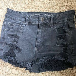 AEO Black 4 hi rise shorts